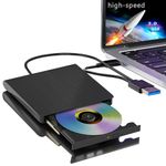 External CD/DVD Drive for Laptop USB 3.0 Portable RW Drive/DVD Player for Laptop CD ROM Burner Compatible with Laptop Desktop PC Windows Linux OS Mac Black