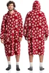 Mad Dog Wearable Fleece Blanket Hoodie, Christmas Matching Family Sets with Long Sleeves for Adults Girls & Boys Xmas Poncho, Men, Red Print, One Size