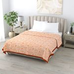 LINENWALAS 100% Cotton Twill Weave Reversible Double Bed Dohar, All Seasons Soft Blanket, Signature Printed AC Dohar with Silk Border, Lightweight Warm (Paisley Drop Orange, 100x90 inch)