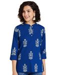 Amazon Brand - Myx Women's Cotton Screen Print Straight Short Kurti (SS19MYXTP019A1_Indigo 1_2XL)