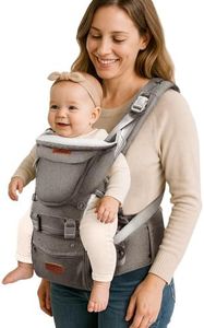 SUNVENO 3 in 1 Ergonomic Baby Carrier with Hip Seat for Newborns and Toddlers, Supports 20 lbs and Up, Waist and Back Relief with Large Weight Capacity for All Season Use, Grey