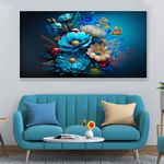 DEKORSTATION Canvas Floral Painting for Living Room Wall Decoration Blue Colorful Flowers Bunch Wall Decorative Floating Frame Art Print for Home and Office Décor Size : 24x36 Inches
