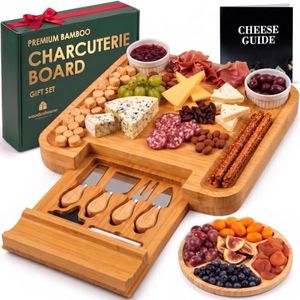 Bamboo Charcuterie Boards Gift Set - Meat and Cheese Tray with Utensils, Fruit Tray, and 2 Sauce Bowls Included - Bamboo Cheese Platter - House Warming Gifts New Home Couples & Family, Wedding Gifts