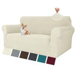 MAXIJIN Super Stretch Couch Cover for 3 Cushion Couch, 1-Piece Universal Sofa Covers Living Room Jacquard Spandex Furniture Protector Dogs Pet Friendly Fitted (Loveseat, Diamond Pattern Beige)