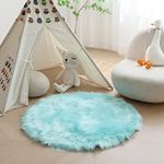 HARESLE Round Shaggy Rugs Faux Fur Rug Soft Bedroom Rugs Woolen Floor Carpet Mats, Light Blue/Diam 32 inch