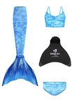 Planet Mermaid Kids Deluxe Set Vivid Colour Mermaid Tail Swimming Costume for Girls. Includes Swimming Aid Magic Fin, Tail, Tankini Top & Briefs. Frozen Aqua, 12-14 Years