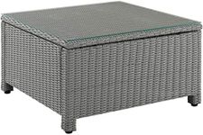 Crosley Furniture CO7207-GY Bradenton Outdoor Wicker Square Tempered Glass Top Coffee Table, Gray