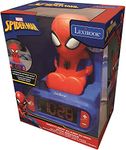 LEXIBOOK Digital Alarm Night Light Snooze and Marvel Spider Man Superheroes Sound Effects-Boys Clock-Luminous Spiderman, Blue Colour