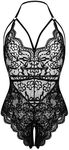 LOLLO VITA Women Lingerie Lace Bodysuit Floral Babydoll One Piece Sleepwear, Black, Medium