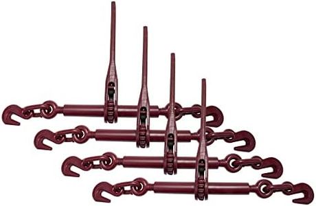 Mytee Products (4 Pack) 5/16"-3/8" Heavy Duty Ratchet Lever Load Binder w/Grab Hooks 5,400 Lbs Working Load Limit - Red | Tie Down Hauling Chain Binders for Flatbed Truck Trailer