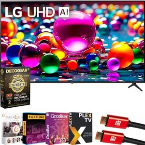 LG 65UA7700PUB 65 Inch UA77 LED AI 4K UHD Smart webOS TV (2025) Bundle with Premiere Movies Streaming, 6Ft HDMI Cable & Deco Gear CPS Exclusive 26 Month Protection Pack (BEACH-CPS-26M750)