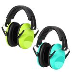 Kriogor 2 Pack Ear Defenders Children,26dB SNR Noise Cancelling Headphones Hearing Protection Earmuffs,Soft Kids Ear Defenders Adjustable Adults Ear Protector for Autism Airplane Study (Green & Mint)