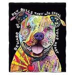 Dawhud Direct Colorful Pit Bull Fleece Blanket for Bed, 75" x 90" Queen Size Dean Russo II Pit Bull Fleece Throw Blanket for Women, Men and Kids - Super Soft Plush Dog Blanket Throw Plush Blanket