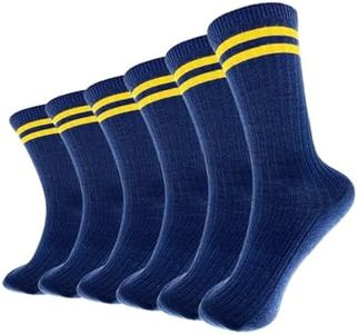 Hycome 6 Pairs Comfortable Casual Cotton Socks for Women, Girls and Students (fit women girls shoe size 5-10), Navy Blue 2 Lines, 5-10