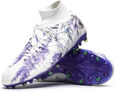 KELME Flash Lightweight Soccer Cleats Men High Top Traction Boost Soccer Shoes Sneaker Outdoor Football Boots Adult MG White Purple, 8