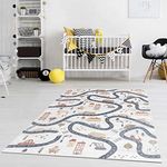 Hauteloom Mave Boys Room, Kids Room, Playroom Machine Washable Area Rug - Road Traffic Car City Carpet - Gray, Cream, Beige, Black - 9'2" x 12'