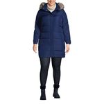 Lands' End Women's 600 Down Winter Long Coat with Hood, Deep Sea Navy, X-Small Petite