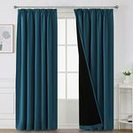 BellaHills 100% Blackout Curtains for Bedroom Thermal Insulated Curtains & Drapes Blackout Curtains Pencil Pleat Curtains for Living Room with Black Liner 2 Panels, 90 x 90 Inch, Dark Teal