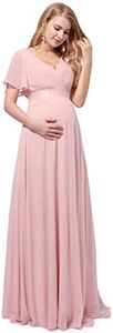 Ever-Pretty Robe De Soirée Style Long Manches Volantées Col en V Jupe Trapèze Robe Femme Chic Et Elegant Rose 46