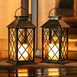 Homemory Solar Lanterns Outdoor Waterproof Hanging with Flickering Flameless Candles, 2 Pack Garden Outdoor Lantern Decorative for Patio Front Porch Backyard Balcony Cabin Outside (Bronze)