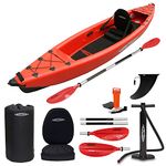 Conwy Kayak Tegid Single Person Inflatable Kayak - One Man Drop Stitch Canoe For River, Sea - Full Kit Including Kayak Paddle Seat Pump Carry Backpack Fin and Repair Kit, Red, 3.2m x 0.8m x 0.3m