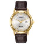 Citizen Eco-Drive Corso Quartz Men's Watch, Stainless Steel with Leather strap, Classic, Brown (Model: AW1232-04A)