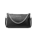 Michael Kors Jet Set Medium Chain Shoulder Bag Crossbody Bag Black Saffiano Leather Pouchette Silver tone, Black, Medium