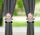 Tickles Curtain Tieback Sitting Cow Pair Animal Stuffed Soft Plush Toy for Kids (Size: 25 cm Color: Black and White)