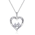 ITESSY Silver Sister Necklaces, Sister Birthday Gifts from Sister, Sterling Silver Necklace Christmas Gifts for Sis, Heart Cubic Zirconia Necklace Jewellery Gift for Her