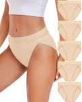 RHYFF Womens Underwear Cotton Bikini Panties High Cut Lace Panty Stretch Soft Hipster Underpants Ladies Briefs S-XXL, Nude, Large