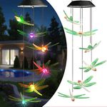 Toodour Solar Wind Chimes Dragonfly, Color Changing Solar Lights Outdoor, Gardening Gift, Birthday Gifts for Mom, Grandma,Waterproof Decorative Mobile Lights for Garden,Patio, Window, Yard Decor