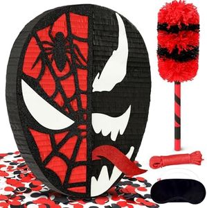 Spider Piñata, Funny Venom Tongue Shape Pinata for Boy's Birthday Celebration Decoration Supplies, Includes 24" Bat Stick, Eye Mask, Rope