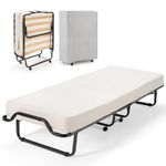 IFANNY Folding Bed with Mattress, Platform Bed with Steel Frame & Wood Slats, Guest Bed Foldable with Memory Foam Mattresses, Roll Away Beds on Wheels, Portable Bed for Adults (Folding Bed with Cover)