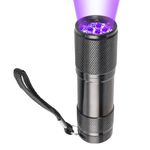 Verazquy UV Torch, 9 LED Small Ultraviolet Flashlight Powerful Blacklight UV Lamp Light Pets Urine Counterfeit Money Find Dry Stains On Carpets Detector, 3AAA Batteries (Not Included)