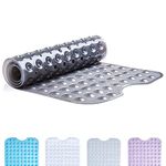 TranquilBeauty Non-Slip Bath Mat with Suction Cups | Grey 100x40cm/40x16in Extra Long Bathtub Mats | Anti-Mould, Machine-Washable, Latex-Free | Shower Mat Ideal for Elderly & Children