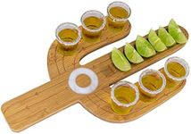 WONDERMAR Cactus Tequila Tray & Shot Glasses Set - Tequila Gifts & Mexican Gifts - Bamboo Shot Glass Holder Serving Tray - Flight Board with Lemon Bowl, Salt Rimmer & Shot Glass Set - Party Shot Board