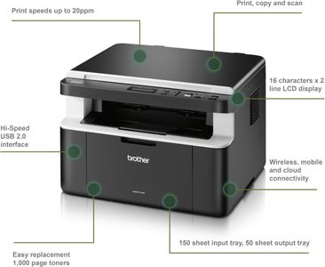 Brother DCP-1612W Mono Laser All-in-One Printer – Wireless, Compact A4