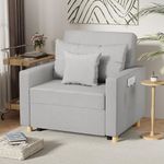 Esright 40 Inch Sleeper Chair Bed 3-in-1 Convertible Futon Multi-Functional Sofa Bed Adjustable Reading Chair with Modern Linen Fabric, Light Grey