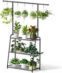 3-Tier Heavy-Duty Metal Plant Stand for Indoor and Outdoor Use, Hanging Plant Shelf for Multiple Flower Planter Holder, Tall Large Rack Ideal for Living Room, Garden, Balcony, Black