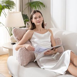 SUNSIDE Reading Pillow with Thickened Arm,Back Pillows for Sitting in Bed,Shredded Memory Foam Bed Rest Pillow with Side/Back Pocket,Backrest Cushion Suitable for Reading, Relaxing(Standard Pink)