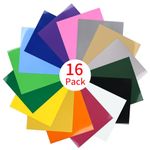 Lya Vinyl 16 Pack Heat Transfer Vinyl Sheets, 12" x 8" HTV Vinyl for Cricut, Silhouette Cameo, Iron on Vinyl for DIY Clothes, Bags, Shoes and Other Textiles