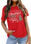 Merry Christmas Shirts Women Xmas Buffalo Plaid Tree T-Shirt Holiday Graphic Tee Tops(Red,X-Large)