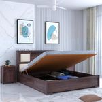 Ganpati Arts Solid Sheesham Wood Maharaja King Size Bed with Headboard and Hydraulic Storage Wooden Double Bed Palang for Bedroom Home (Walnut Finish)