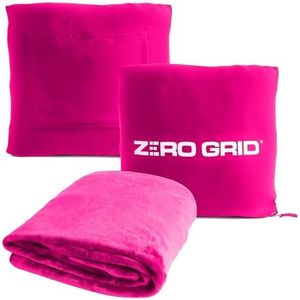 Zero Grid Lightweight Travel Blanket – Premium Compact Wearable Airplane Blanket with Neck Snaps, Cozy Foot Pockets, Zipper Pouch, converts to Soft Pillow for Ultimate Comfort - Hot Pink