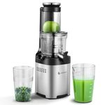 AMZCHEF Cold Press Juicer - Juicer Machine with Large Feed Chute for Whole Fruits and Vegetables - Durable Stainless Steel Masticating Juicer, Large Auger, Double Strainers - Silver