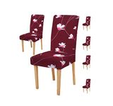 House of Quirk Polyester Spandex Printed Chair Cover Stretch Removable Washable Short Dining Chair Cover Protector Seat Slipcover (Wine Flower, Pack of 6)