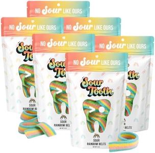 Sour Tooth Rainbow Belts, Chewy Sour Gummy Candy Strips, 6 Pack, 4 oz