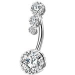 OUFER 316L Surgical Steel Belly Bars Clear CZ Belly Rings Navel Rings Belly Button Piercing Jewellery