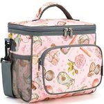 FlowFly Insulated Reusable Lunch Bag Adult Large Lunch Box for Women and Men with Adjustable Shoulder Strap,Front Zipper Pocket and Dual Large Mesh Side Pockets,Rose