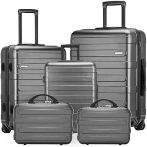 sukiost Lightweight Carry On Suitcases with Spinner Wheels Travel Luggage TSA Lock, GRAY, 5 piece set